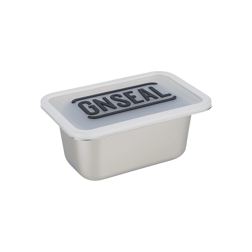 GNSeal 1:9 silicone cover sealed on a stainless steel gastronorm pan